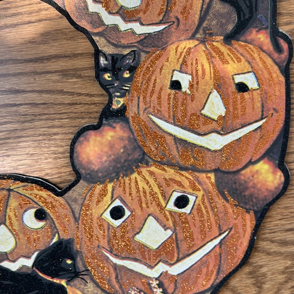 Halloween Pumpkin Wreath with Black Cats